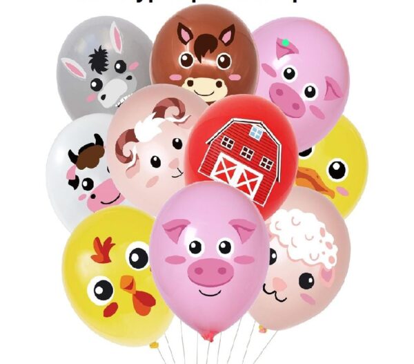 Pack 12 Globos Látex Animales de la Granja (Mod 2)