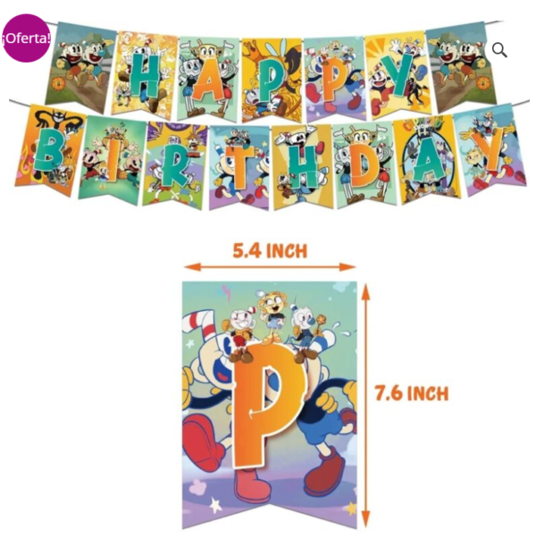 Banderin Decorativo para Cumpleaños Cuphead