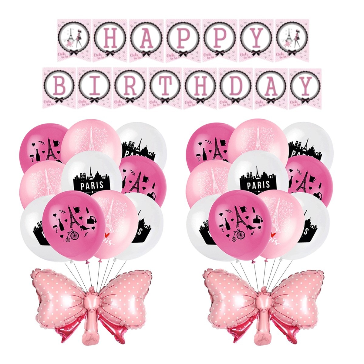 Set Banderín + Globos Látex Cumpleaños Paris