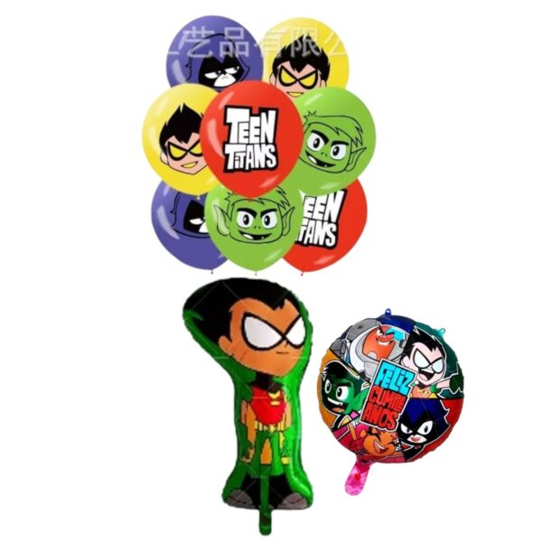 Set Globos Aluminio + Látex  Jovenes titanes