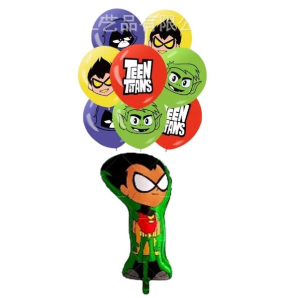Set Globos aluminio +12 látex Jovenes Titanes