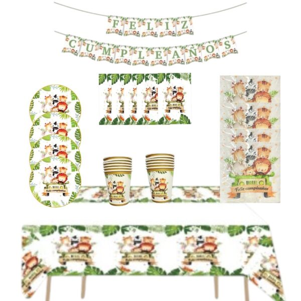 Cotillón Decorativo Cumpleaños Animales Safari (Verde Mod 2)