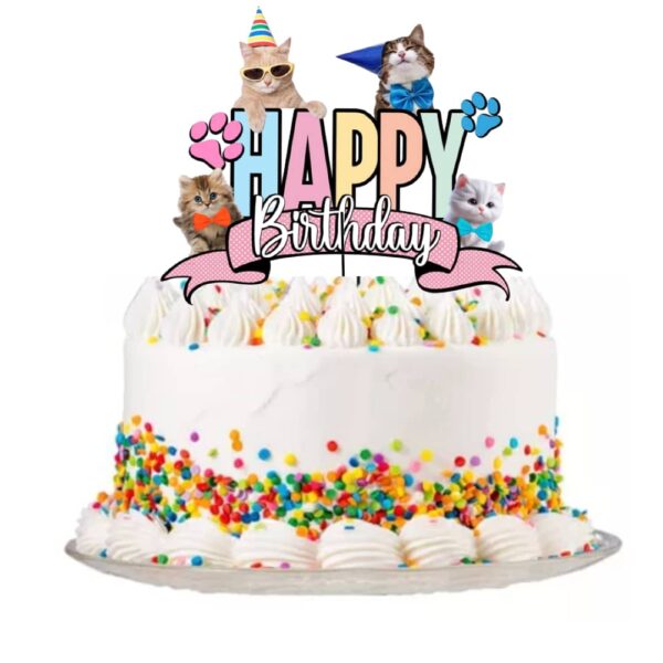 Topper para Torta de Cumpleaños Gatitos mascotas - Imagen 2