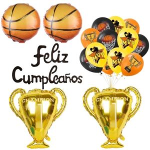 Set Globos Aluminio + 12 globos Látex Feliz Cumpleaños Basketball
