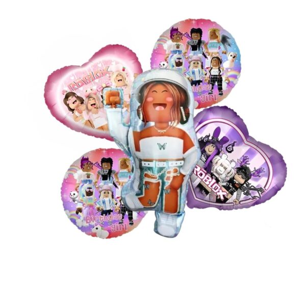 Set Globos Aluminio 5pzas Cumpleaños Roblox niña 2