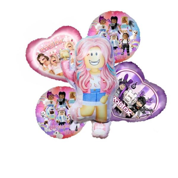 Set Globos Aluminio 5pzas Cumpleaños Roblox Niña