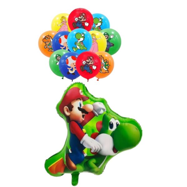 Set Globo Aluminio + Látex Cumpleaños  Mario y Soshi