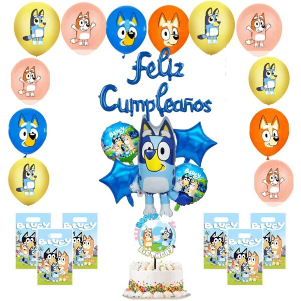 Kit de globos decorativo Feliz Cumpleaños Bluey y Bingo