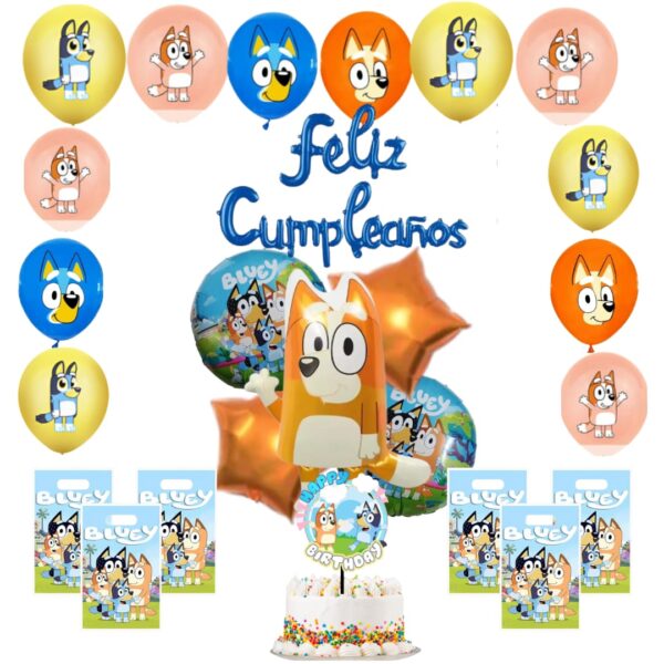 Kit de globos decorativo Feliz Cumpleaños Bluey y Bingo
