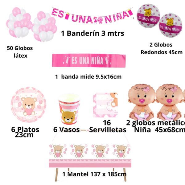 Set de globos cotillón decorativo Baby Shower ( niña) - Imagen 10