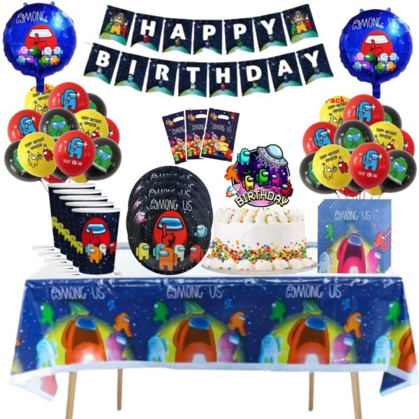 Cotillón Decorativo con globos Cumpleaños Among us