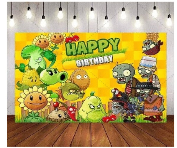 Fondo telón decorativo Plantas vs zombies 150x100cm