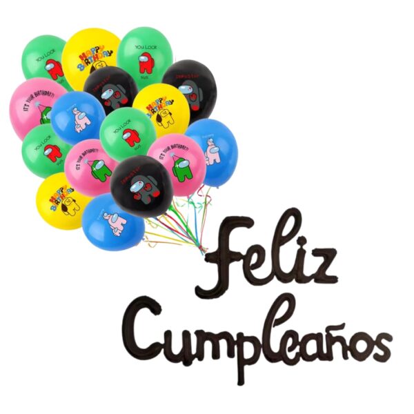 Set 16 Globos Látex + Globos Aluminio Among Us