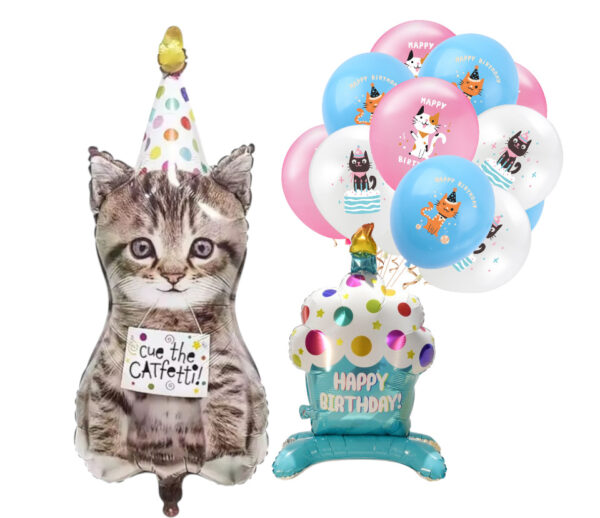 Set de globos aluminio + latex gatitos divertido mascotas