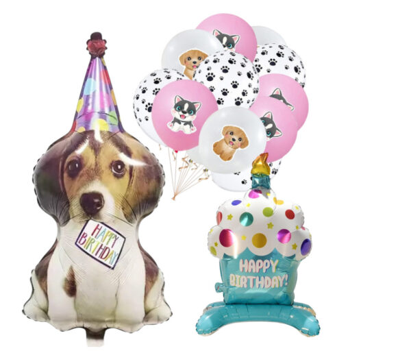 Set de globos aluminio + latex perritos divertido mascotas