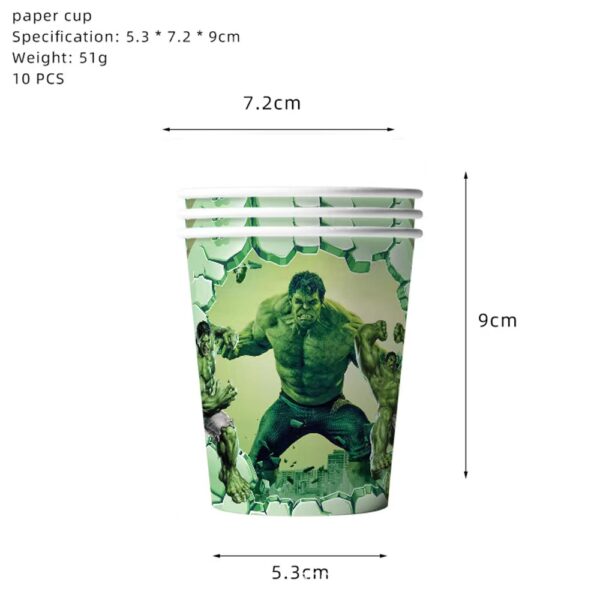 Pack de 10 Vasos 9oz Hulk (Avengers)