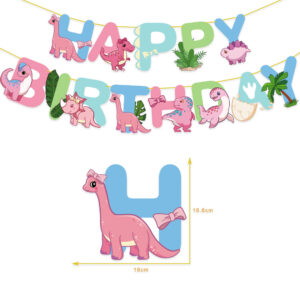 Banderín/Guirnalda Dinosaurios (Rosa)