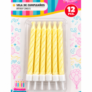 Pack 12 Velas de Cumpleaños amarillo