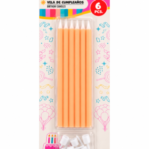 Pack 6 Velas largas de Cumpleaños naranja