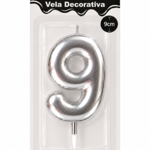 Vela de Cumpleaños Plateado numero 9