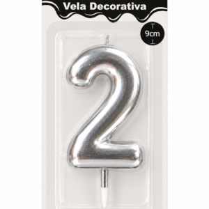 Vela de Cumpleaños Plateado numero 2