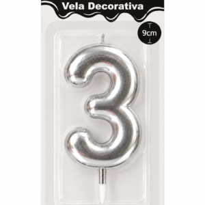 Vela de Cumpleaños Plateado numero 3