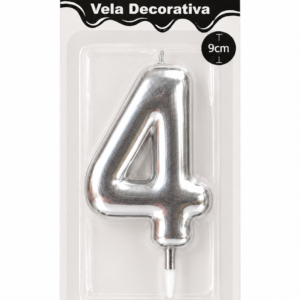 Vela de Cumpleaños Plateado numero 4