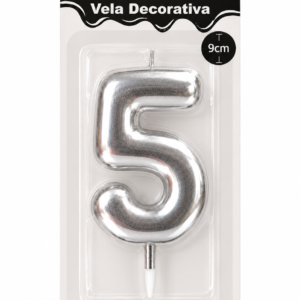 Vela de Cumpleaños Plateado numero 5