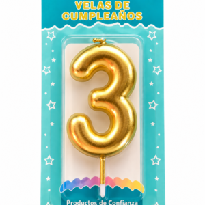 Vela de Cumpleaños Dorada numero 3