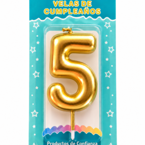 Vela de Cumpleaños Dorada numero 5