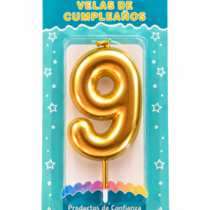Vela de Cumpleaños Dorada numero 9