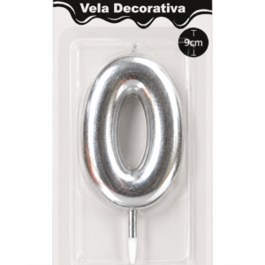 Vela de Cumpleaños Plateado numero 0