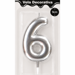 Vela de Cumpleaños Plateado numero 6