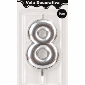 Vela de Cumpleaños Plateado numero 8