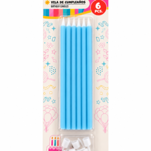 Pack 6 Velas largas de Cumpleaños azul